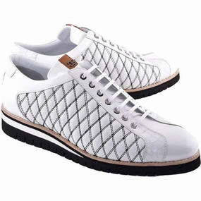 Corrente Men??S White Calfskin Round Toe Sport Sneaker With Quilted Side Design Comfort Shoes