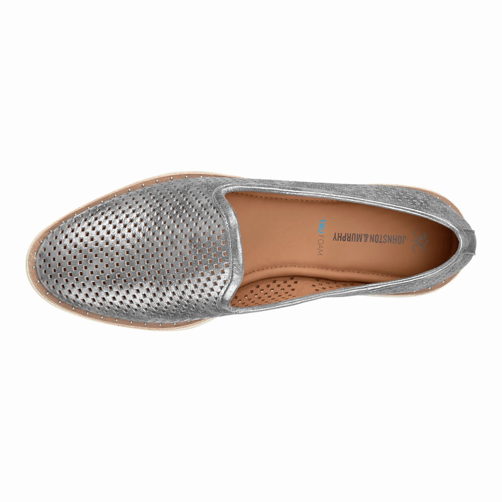 Casual Footwear Weather Resistant Mitzi Venetian Perforated Metallic Slip On Loafers