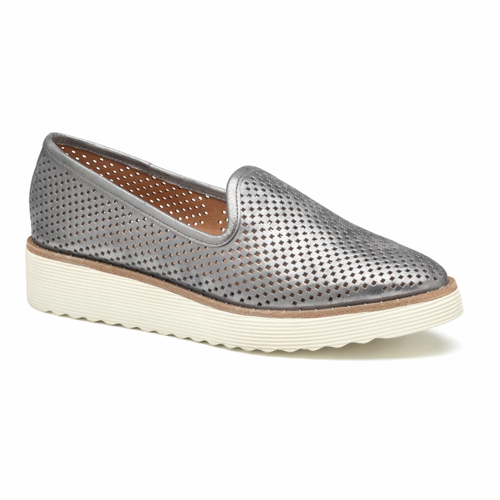 Travel Ready Casual Comfort Mitzi Venetian Perforated Metallic Slip On Loafers