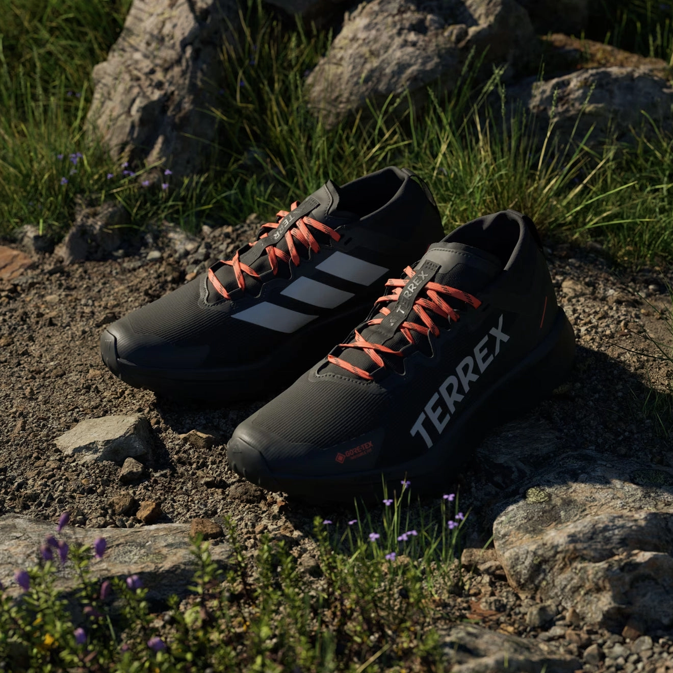 Adidas Terrex Agravic Gtx Trail Running Shoe Core Black / Grey / Semi Impact Orange Sustainable Breathable Mesh