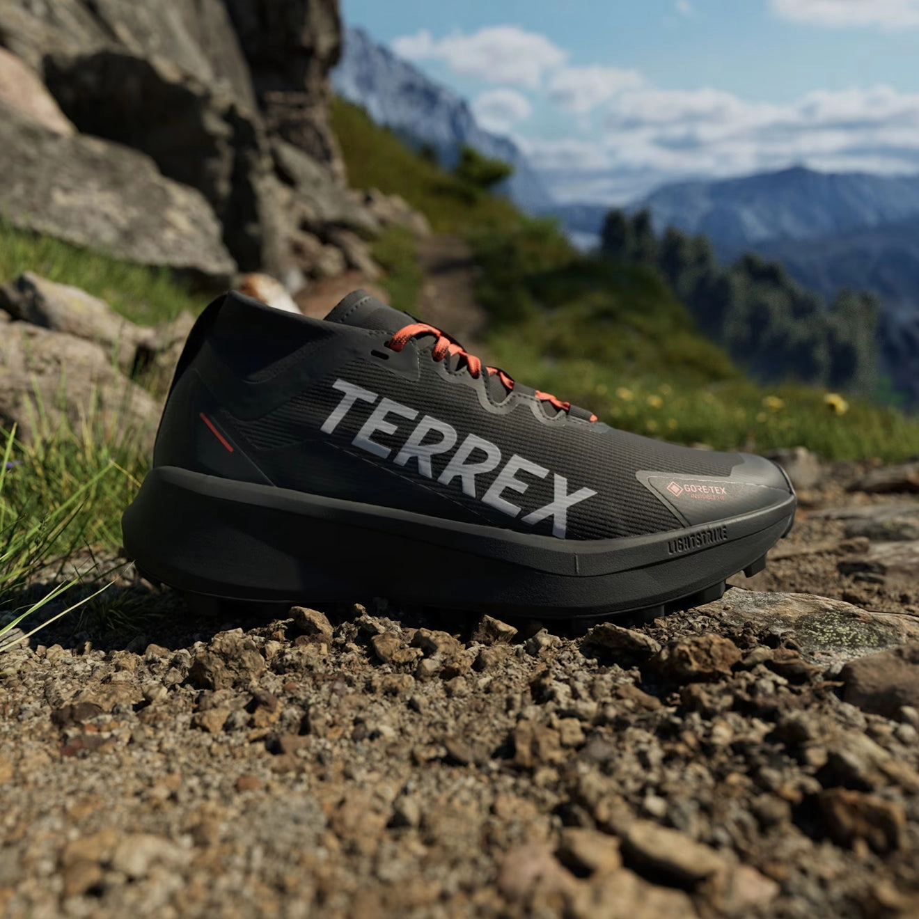 Adidas Terrex Agravic Gtx Trail Running Shoe Core Black / Grey / Semi Impact Orange Breathable Easy On Off