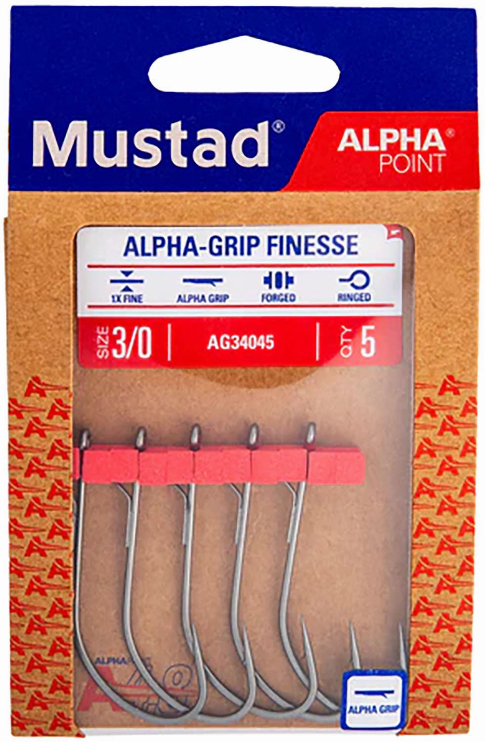 Mustad Alpha-Grip Inline Finesse Hooks - 5 Pack