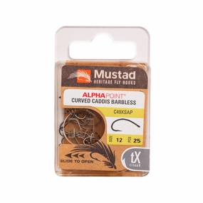 Mustad Caddis Hook Curved 1X Short Barbless Forged Straight TitanX 25 Pack