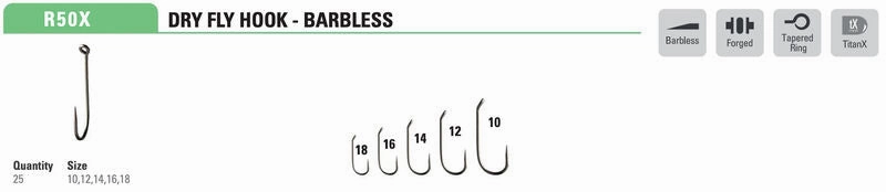Mustad Dry Fly Hook 94845 Barbless Standard Forged Down Eye TitanX 25 Pack