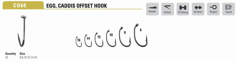 Mustad Egg/Caddis Hook Offset 2XH 2X Short Forged Down Eye TitanX 25 Pack