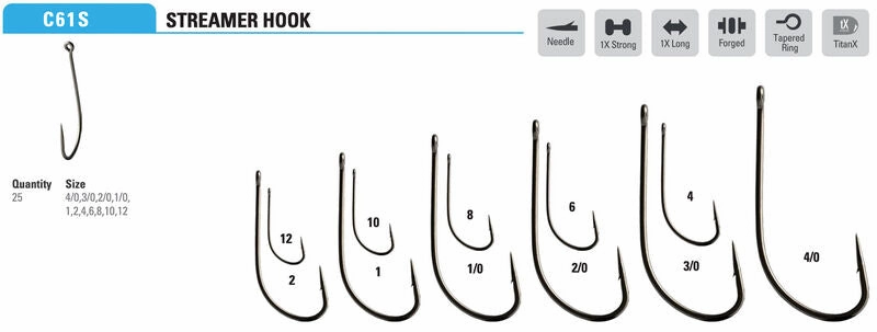 Mustad Streamer Hook 1X Strong 1X Long Forged Straight TitanX 25 Pack