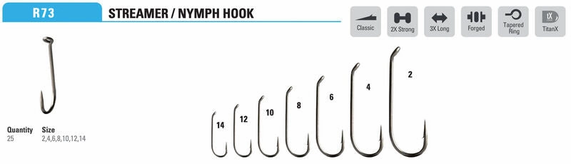 Mustad Streamer Hook 9671 2XH 3XL Forged Down Eye TitanX 25 Pack
