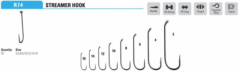 Mustad Streamer Hook 9672 2XH 4XL Forged Down Eye TitanX 25 Pack