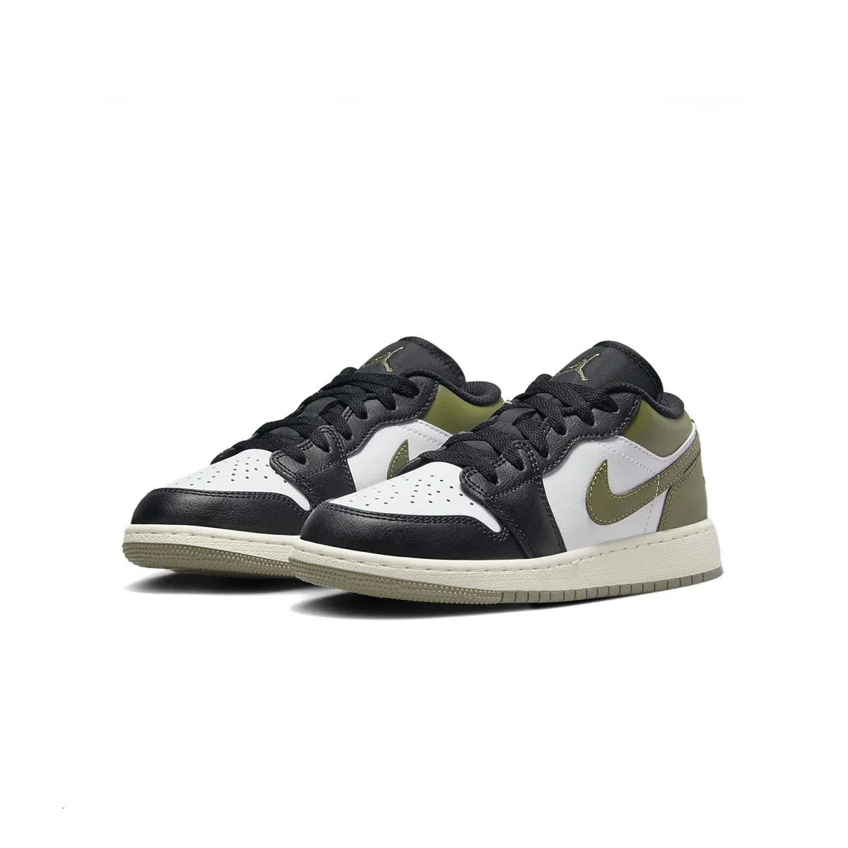 Kids Air Jordan 1 Low 'Black Toe Medium Olive' Unisex Shoes Statement Footwear