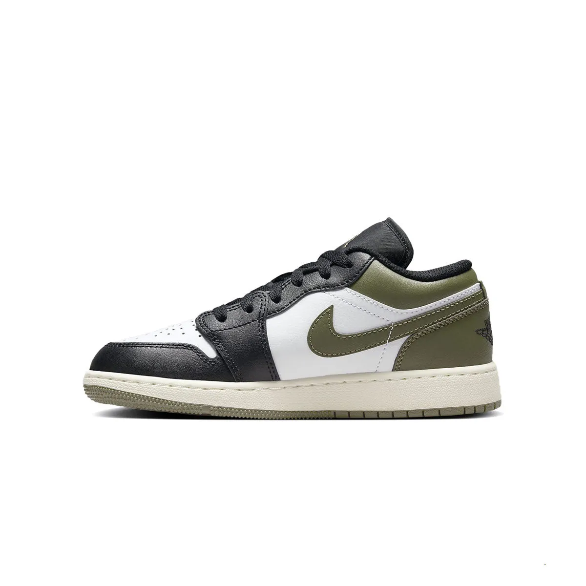 Kids Air Jordan 1 Low 'Black Toe Medium Olive' Shock Absorbing