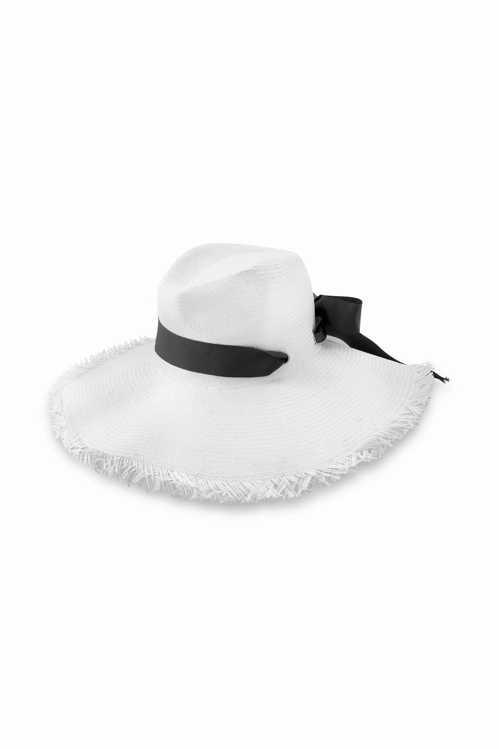 Nassau Shantung Straw Frayed Sun Hat | Black