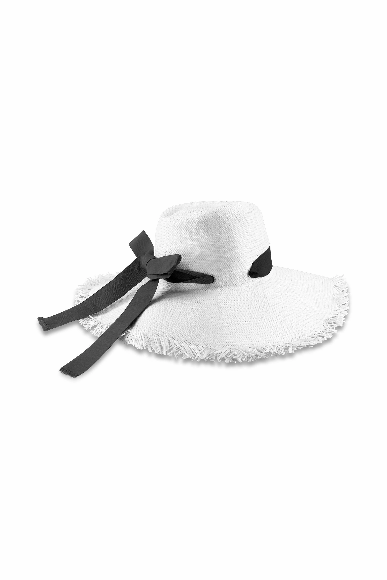 Nassau Shantung Straw Frayed Sun Hat | Black