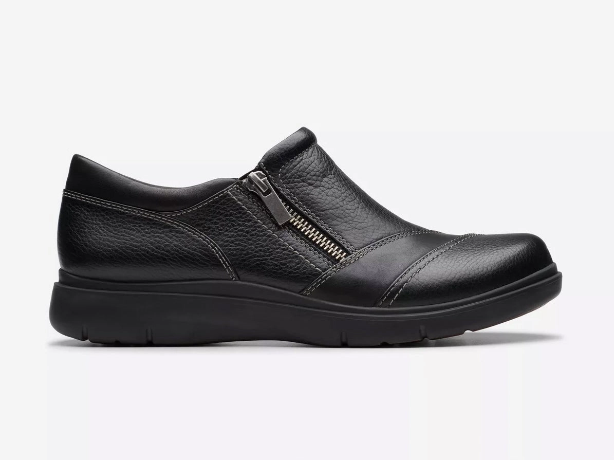Clark'S Women'S Certina Pure Black Leather Walking Shoes Everyday Sneakers