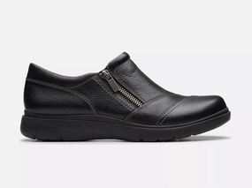 Clark'S Women'S Certina Pure Black Leather Easy On/Off Rugged