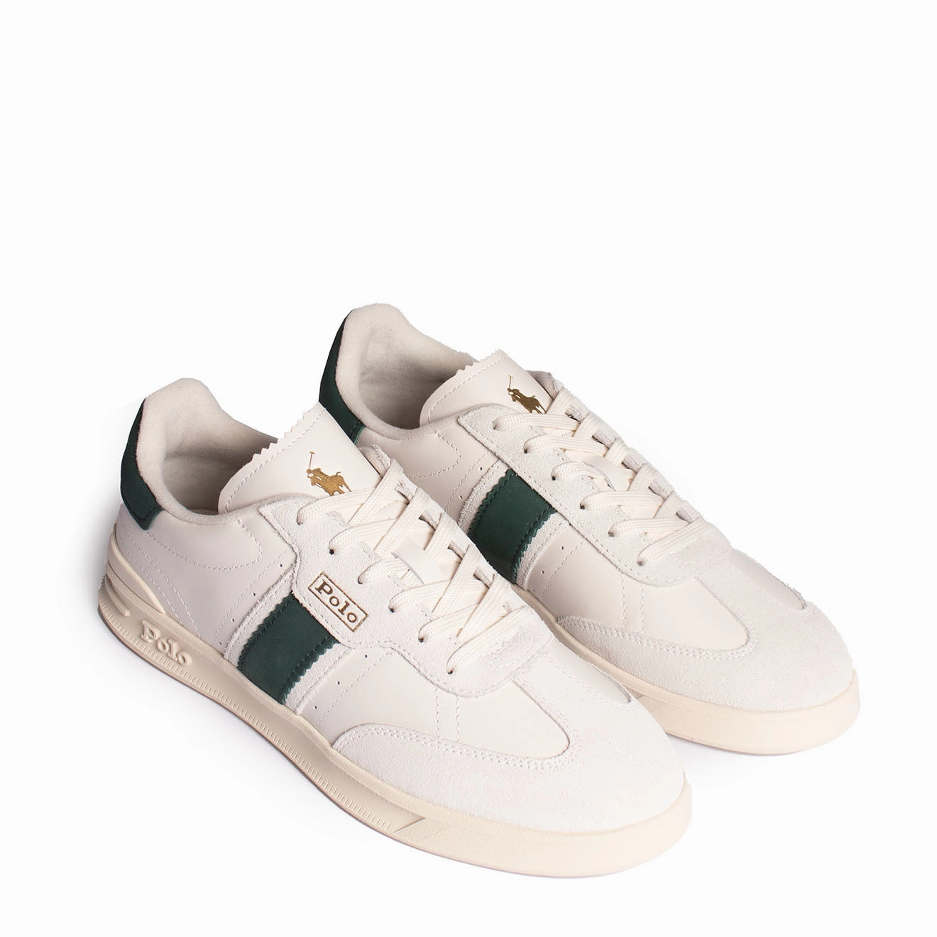 Polo Ralph Lauren Aera Trainers Low Top Lace White / Green Lightweight Shoes Leather Shoes