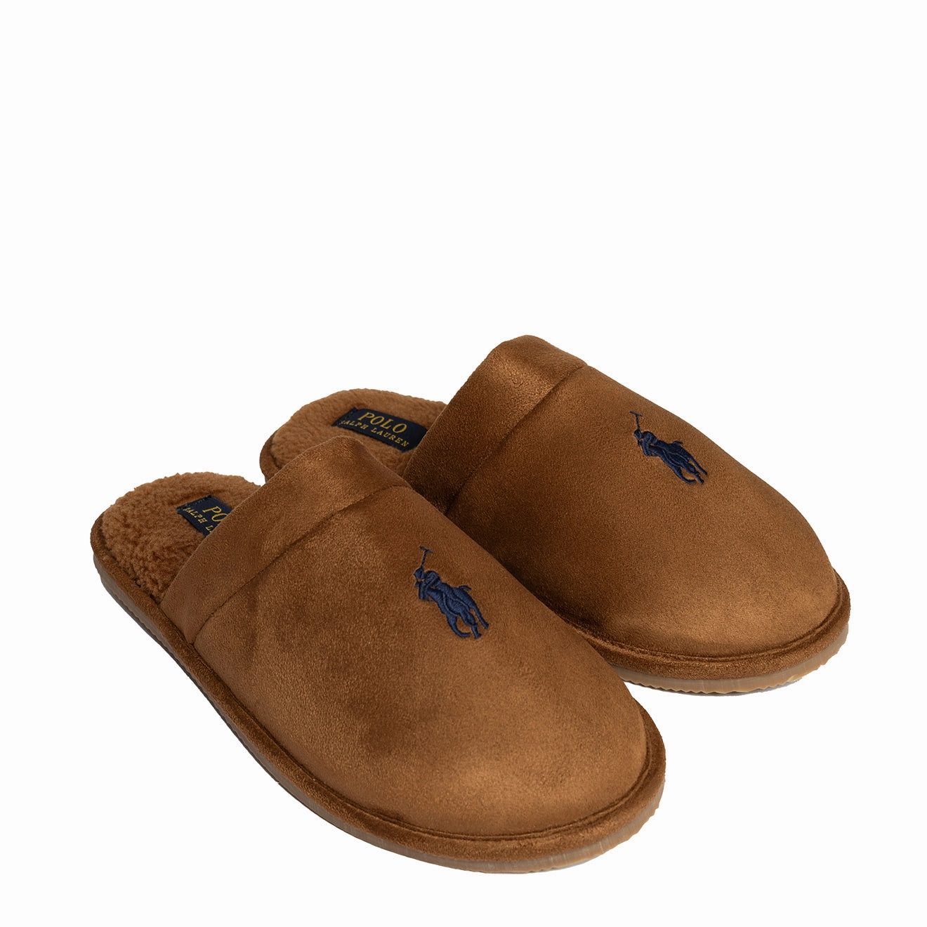 Polo Ralph Lauren Klarence Micro Suede Scuff Slipper Brown / Navy Durable