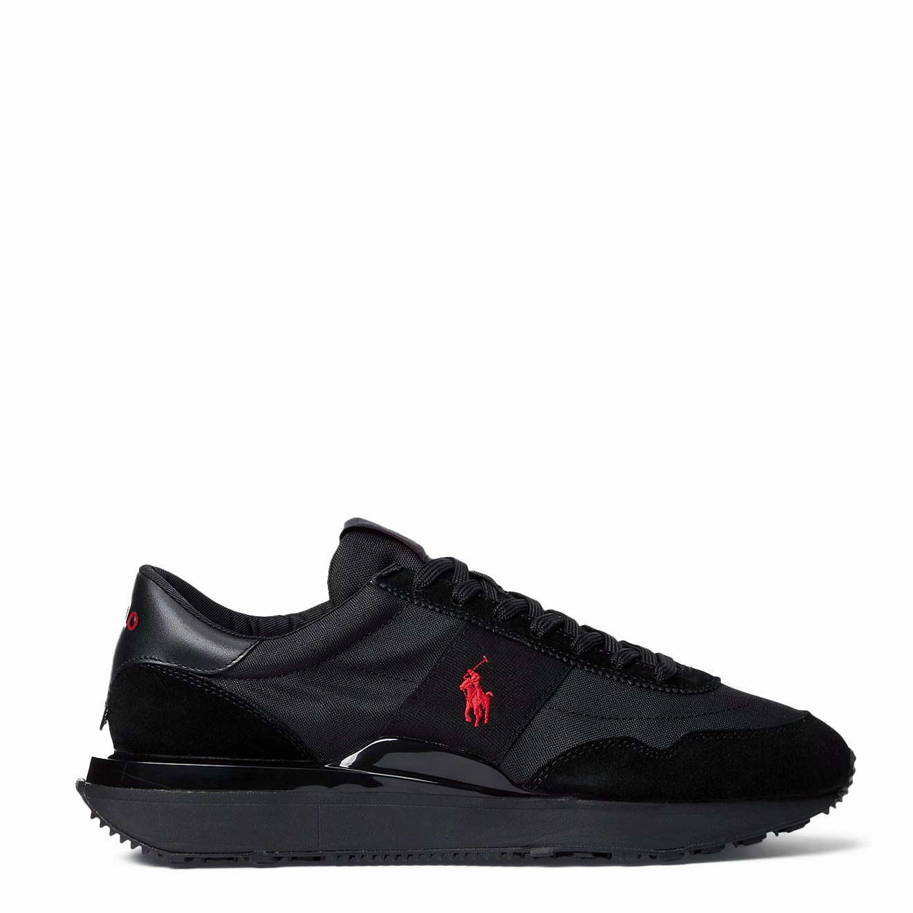 Polo Ralph Lauren Train 89 Suede And Oxford Trainer Triple Black / Red Pp Eco Friendly