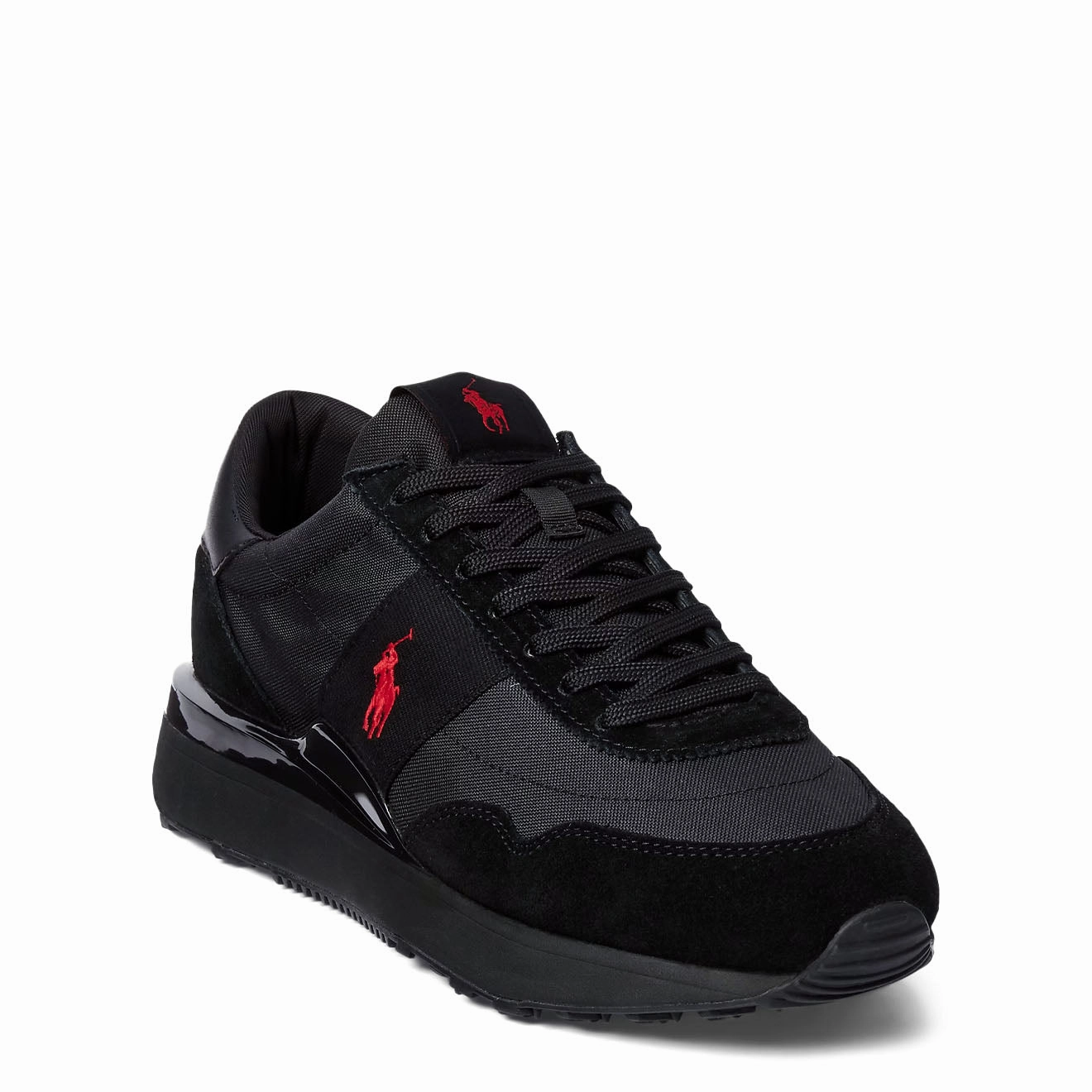 Polo Ralph Lauren Train 89 Suede And Oxford Trainer Triple Black / Red Pp Slip Resistant Work