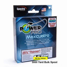 Power Pro Maxcuatro Spectra Hi-Vis Yellow Braided Line 3000 yard Bulk Spool