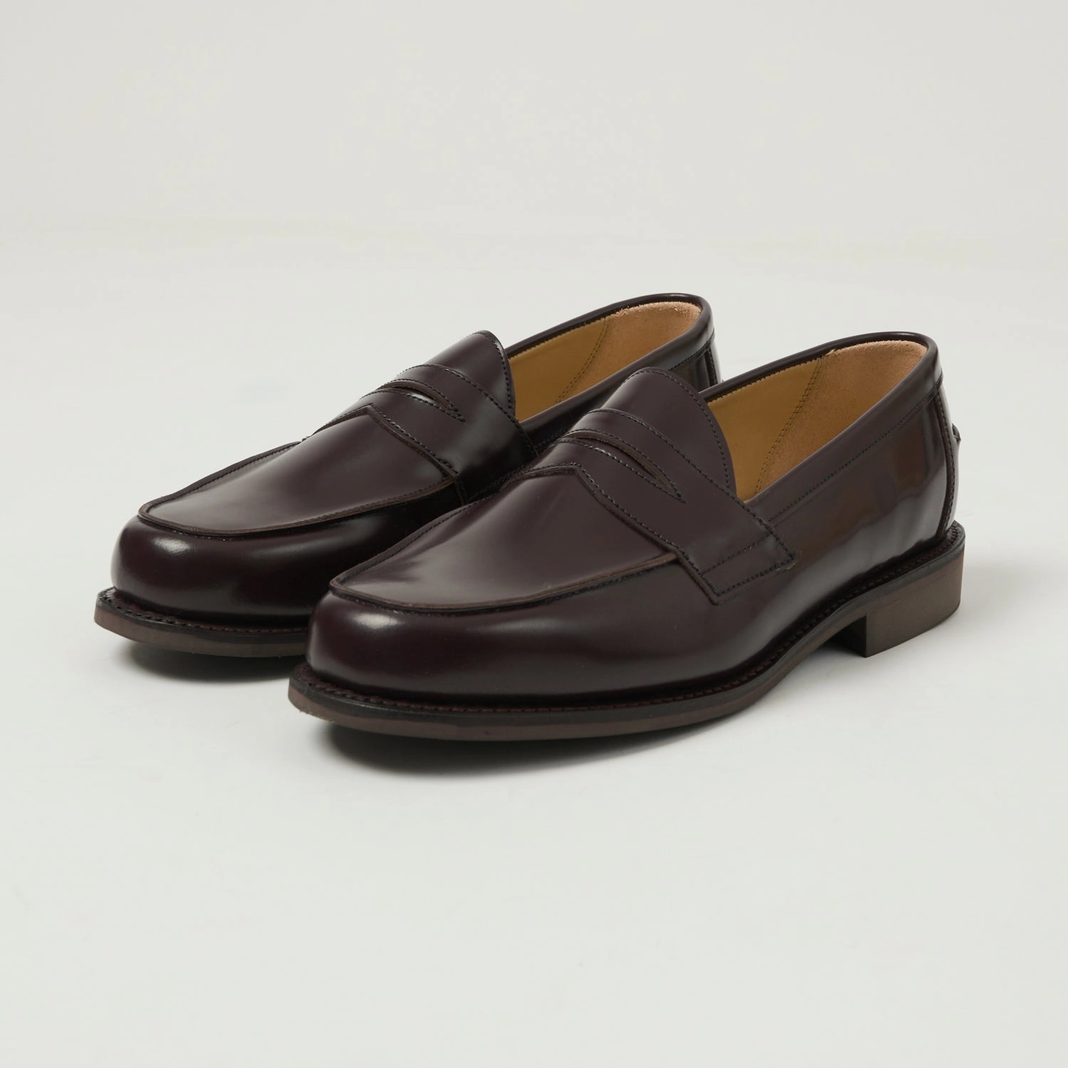 Sanders Butt Seam Loafer Shoe - Burgundy Polishing Leather Comfort Heel