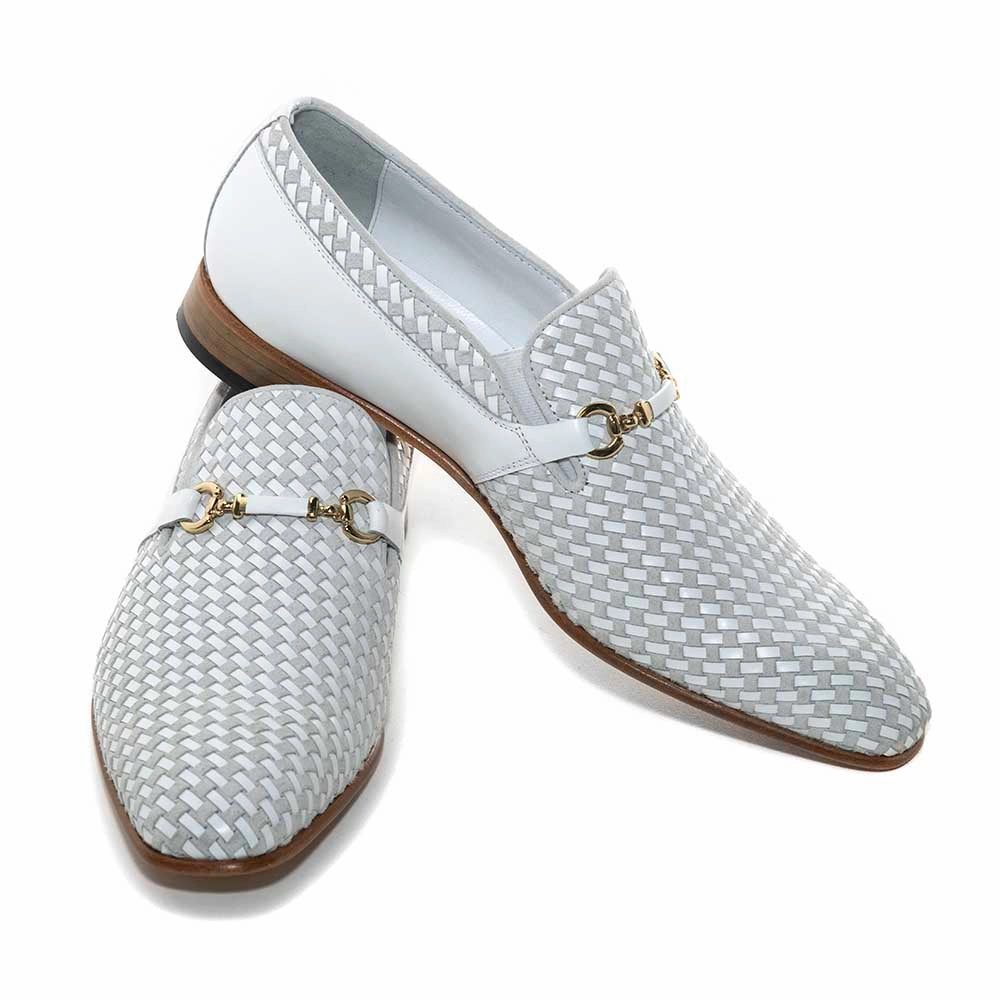 Walking Shoes Minimal Footwear Corrente Wow White Suede And Calfskin Woven Slip-On Loafer For Men