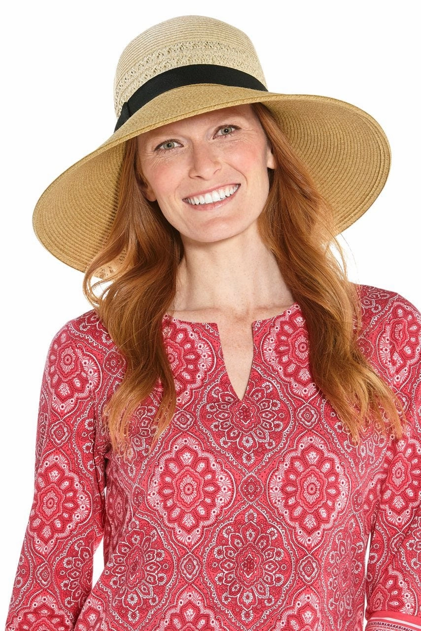 Shannon Wide Brim Beach Hat | Natural Color block