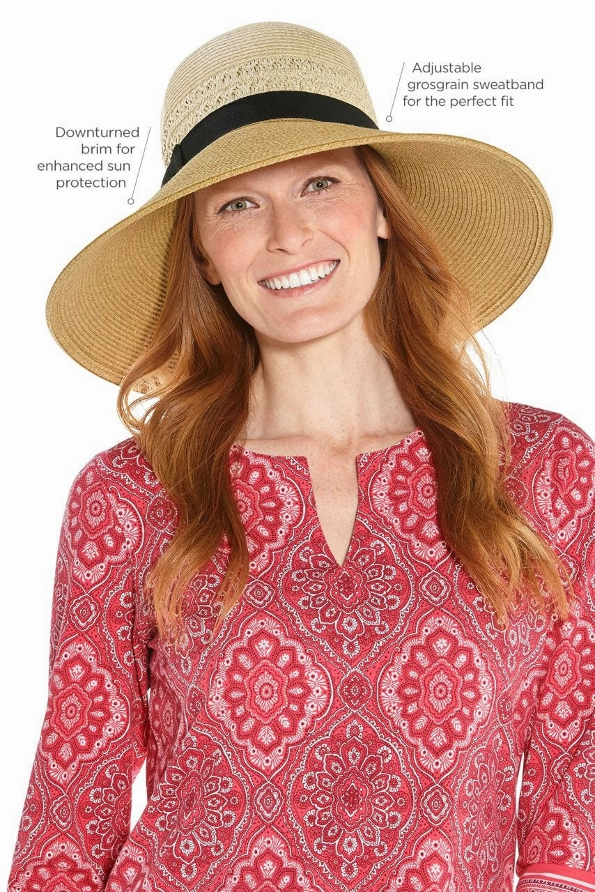 Shannon Wide Brim Beach Hat | Natural Color block