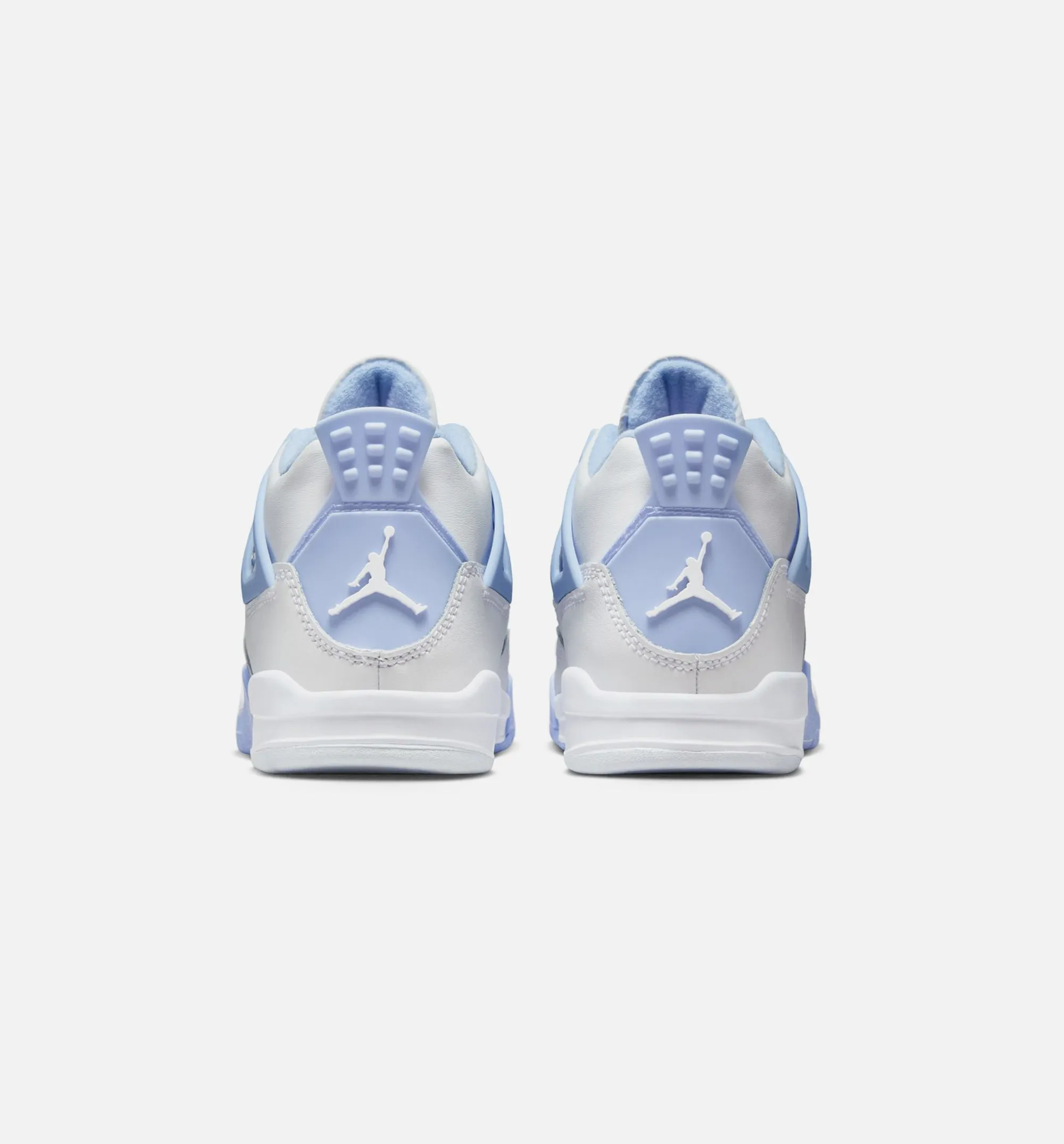 Supportive Cushioned Air Jordan 4 Retro Aluminum Preschool Lifestyle Shoe - White/Aluminum/Blue Tint/Oil Green