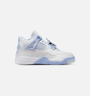 Air Jordan 4 Retro Aluminum Preschool Lifestyle Shoe - White/Aluminum/Blue Tint/Oil Green Everyday Footwear