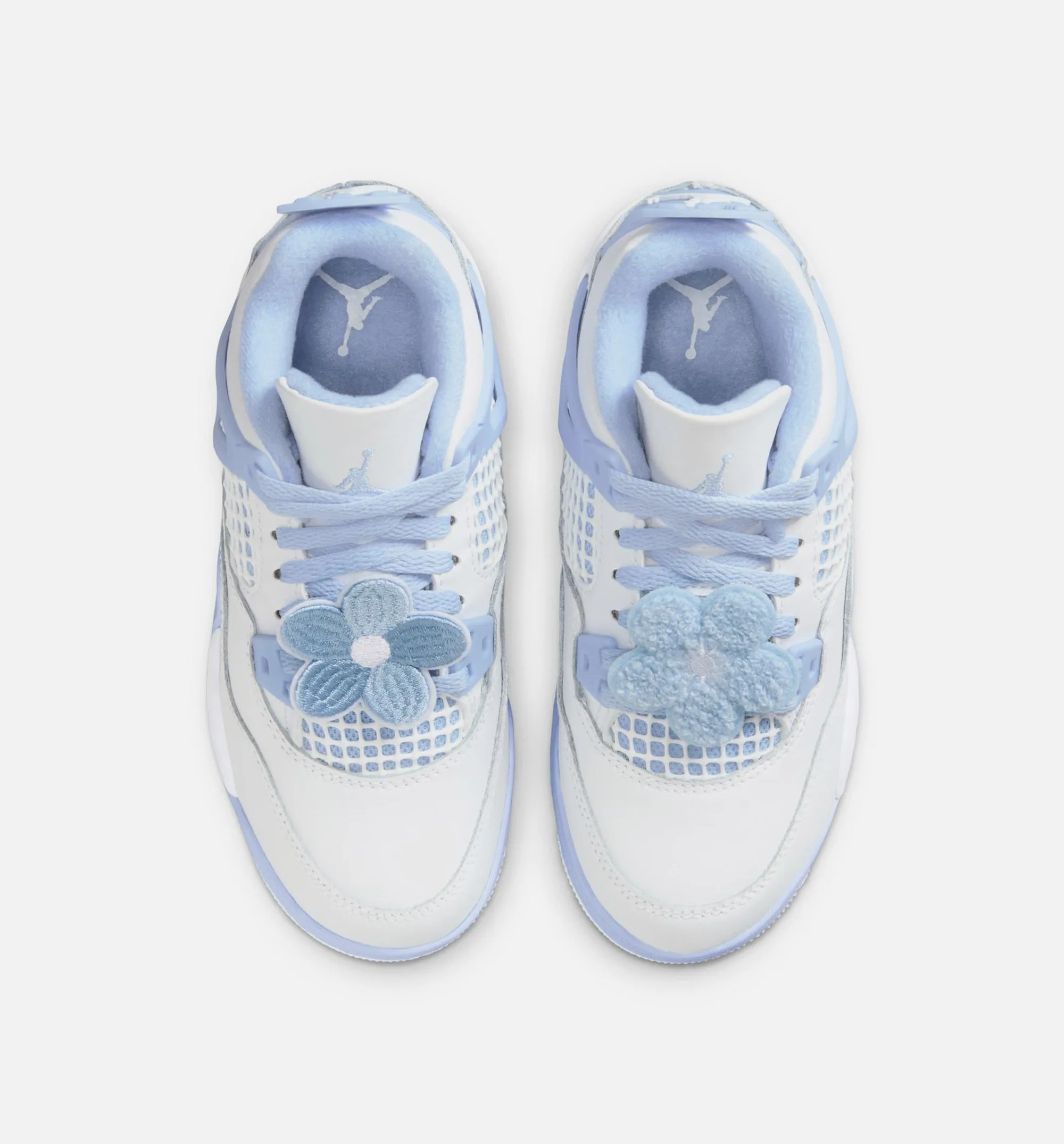 Secure Fit Everyday Sneakers Air Jordan 4 Retro Aluminum Preschool Lifestyle Shoe - White/Aluminum/Blue Tint/Oil Green