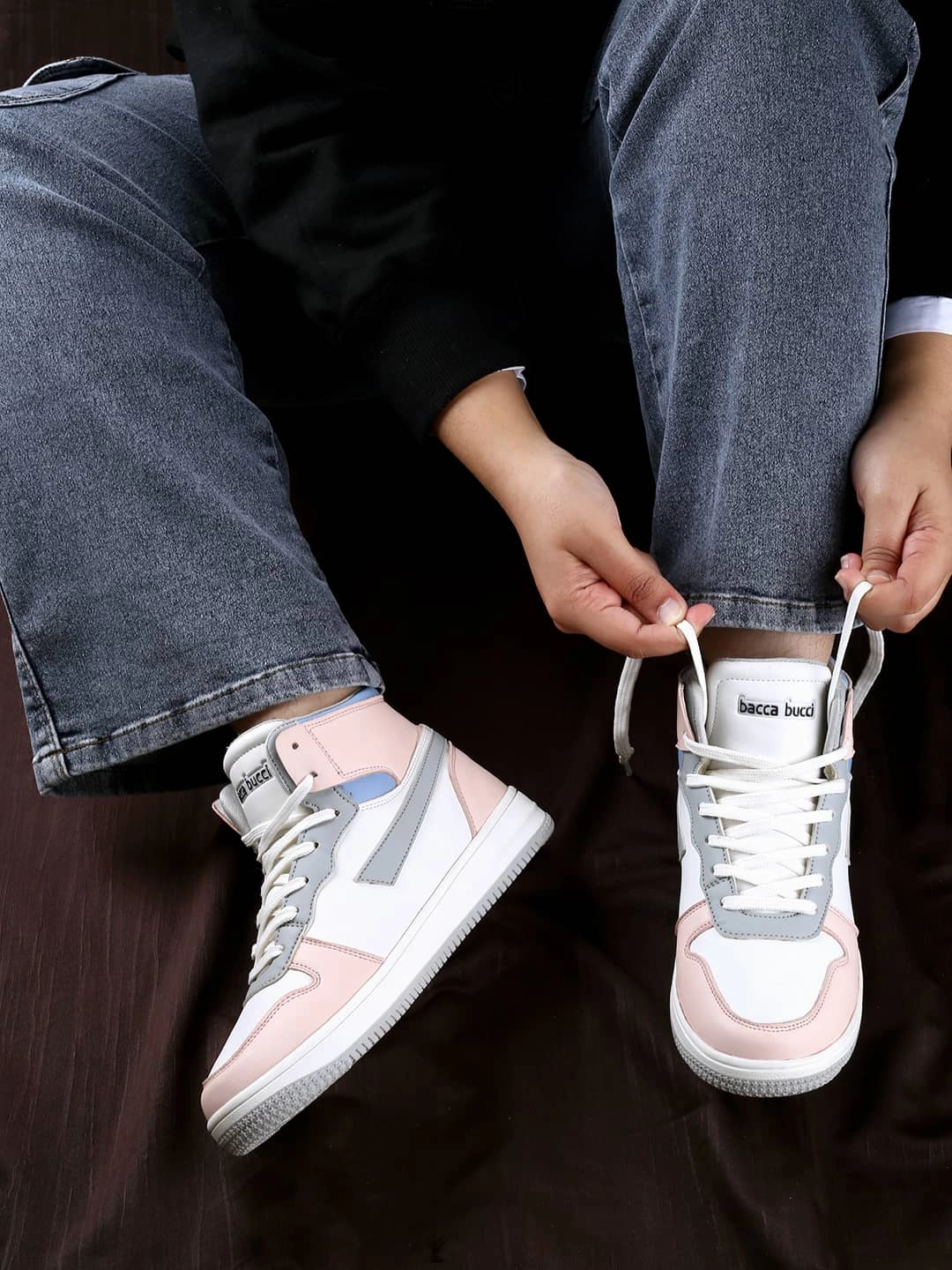 Bacca Bucci Femme High-Top Harmony Sneakers??Elegant Pastel Blue And Pink Women'S Lace-Ups Lightweight Shoes Timeless