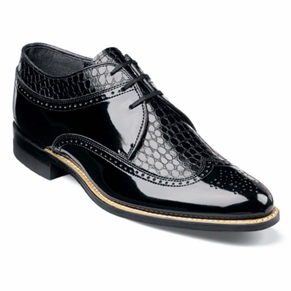 Supportive Footwear Grippy Soles Stacy Adams Dayton Black Patent & Snakeskin Print Lace-Up Oxfords