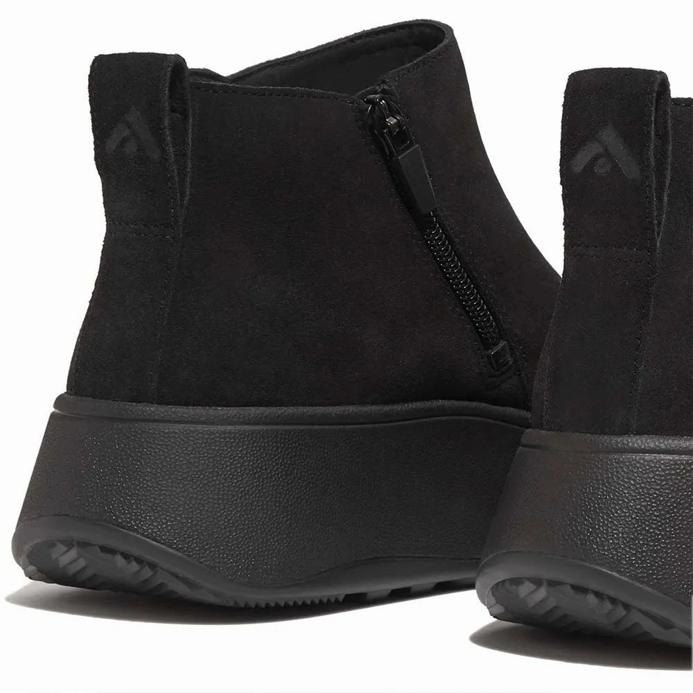 Secure Fit Fitflop | Women Boots | Wf Mode Suede Flatform Zip Ankle Boots All Black | Black