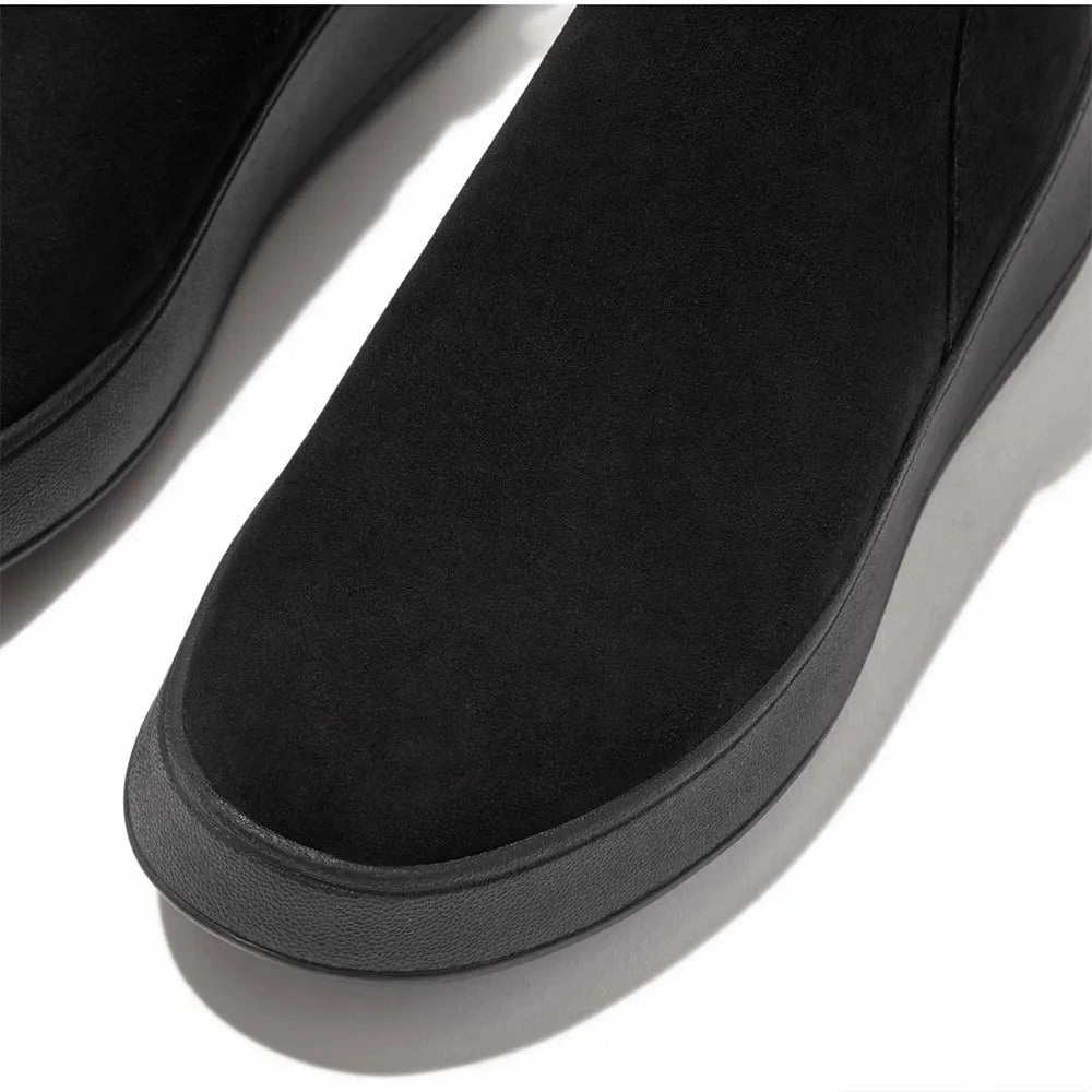 Fitflop | Women Boots | Wf Mode Suede Flatform Zip Ankle Boots All Black | Black Supportive Footwear