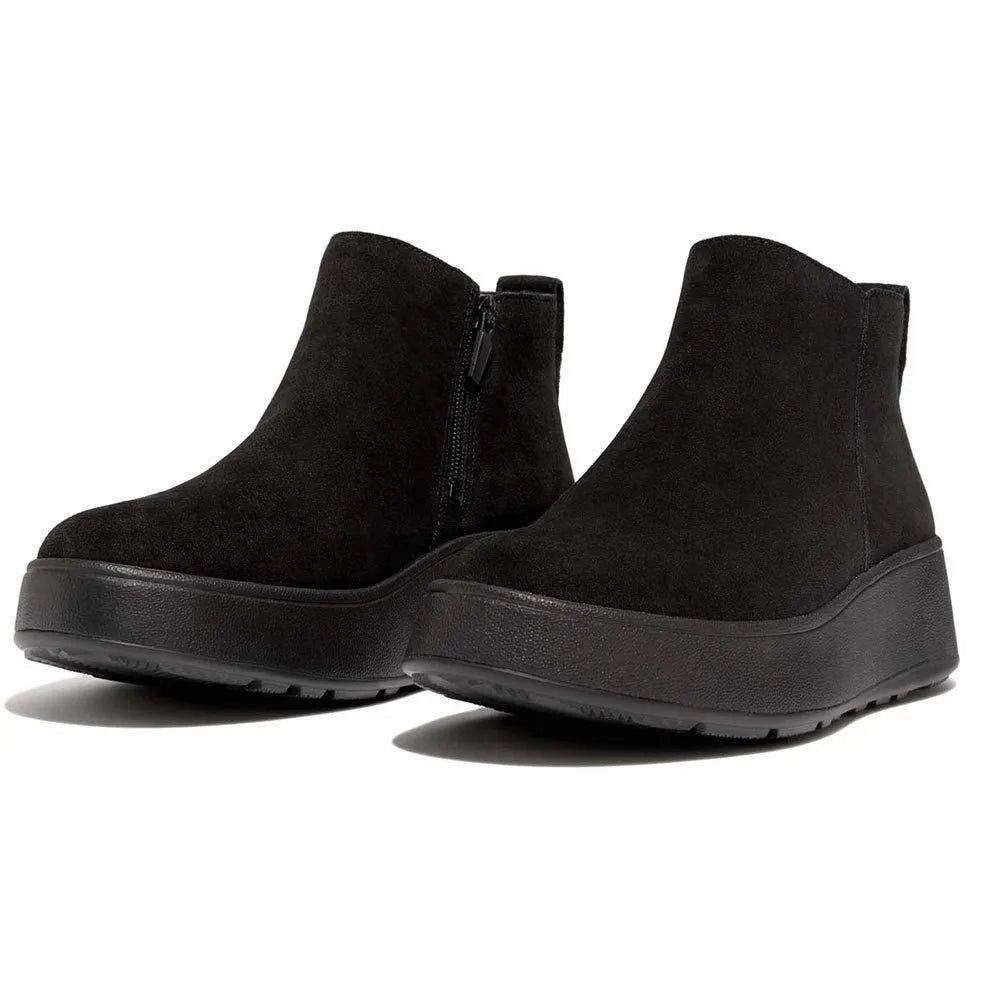 Fitflop | Women Boots | Wf Mode Suede Flatform Zip Ankle Boots All Black | Black Travel Shoes Functional Footwear