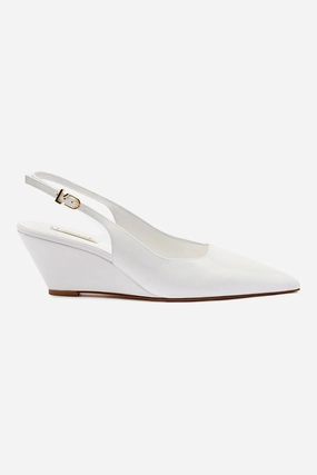 Minimalist Loulou Pump In White Patent Leather