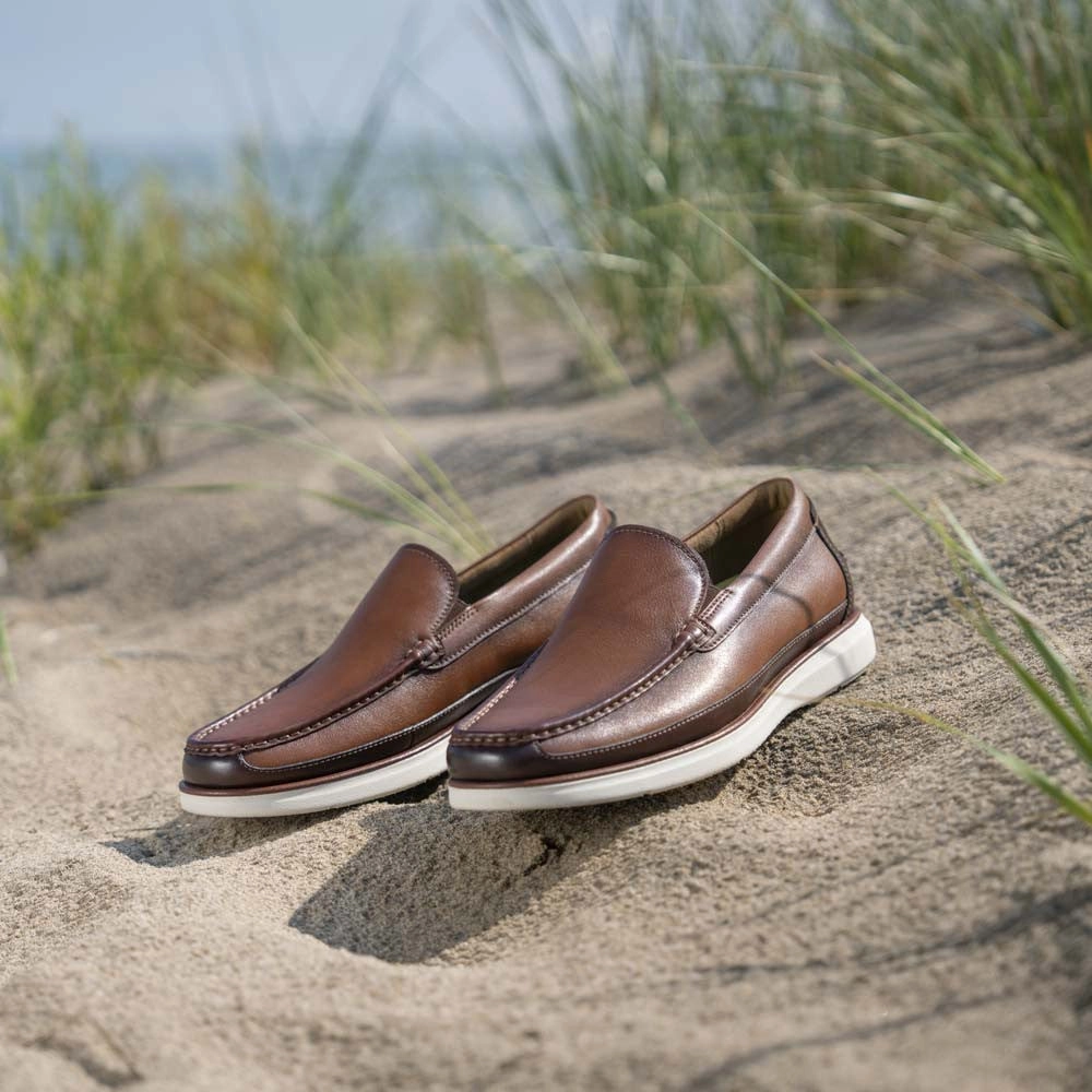 Florsheim Tropics Cognac Multi Moc Toe Venetian Slip On Shoes Orthotic Friendly Comfortable Footwear