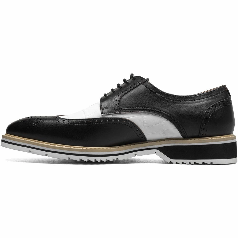 Stacy Adams Beaumont Wingtip Oxford In Black And White Odor Resistant Smart Casual Footwear
