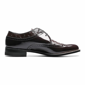 Stacy Adams Dayton Burgundy Ostrich Print Wingtip Oxford Rugged Easy On Off