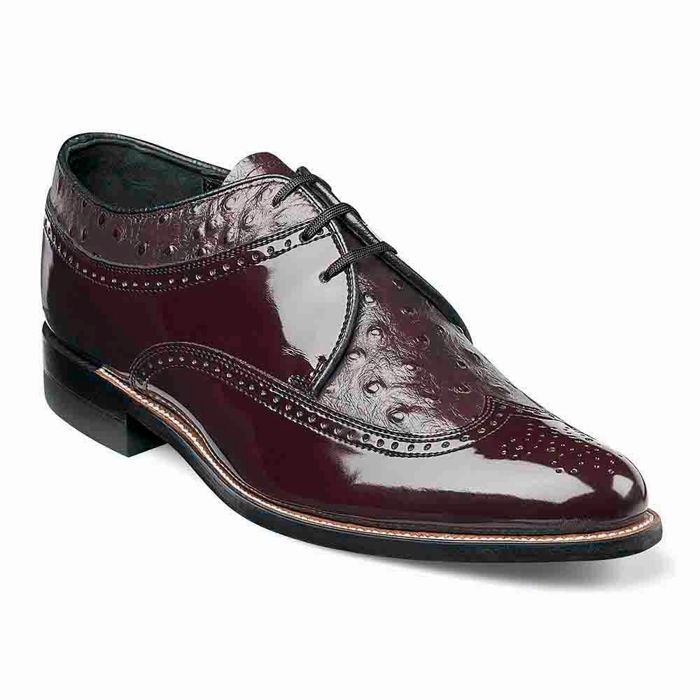 Leather Shoes Memory Foam Stacy Adams Dayton Burgundy Ostrich Print Wingtip Oxford