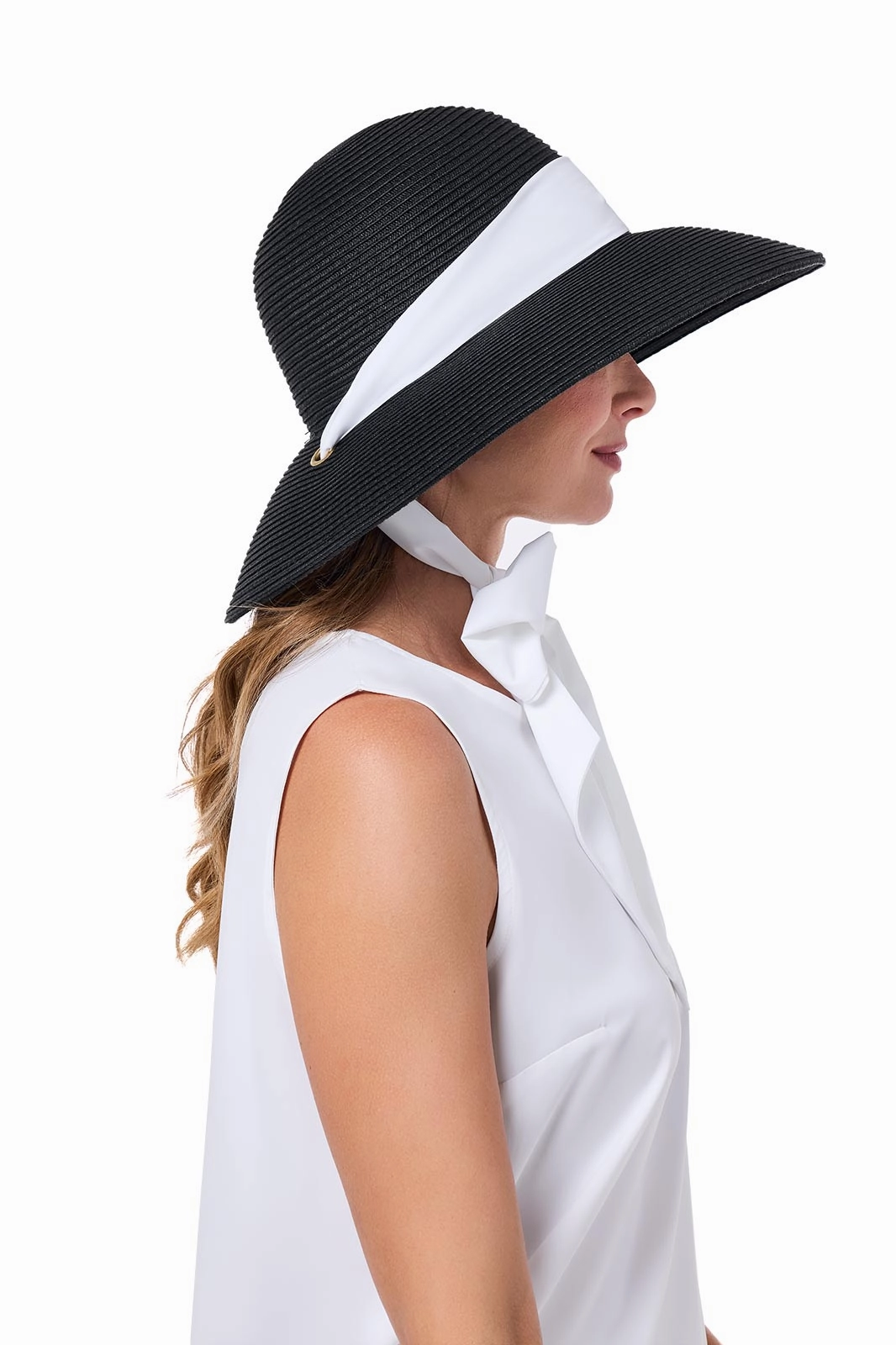 Sun Hat with 2 Interchangeable Scarves - Stella  | Black/Black & White