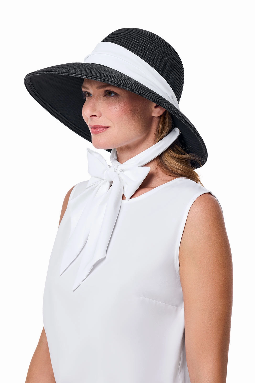 Sun Hat with 2 Interchangeable Scarves - Stella  | Black/Black & White