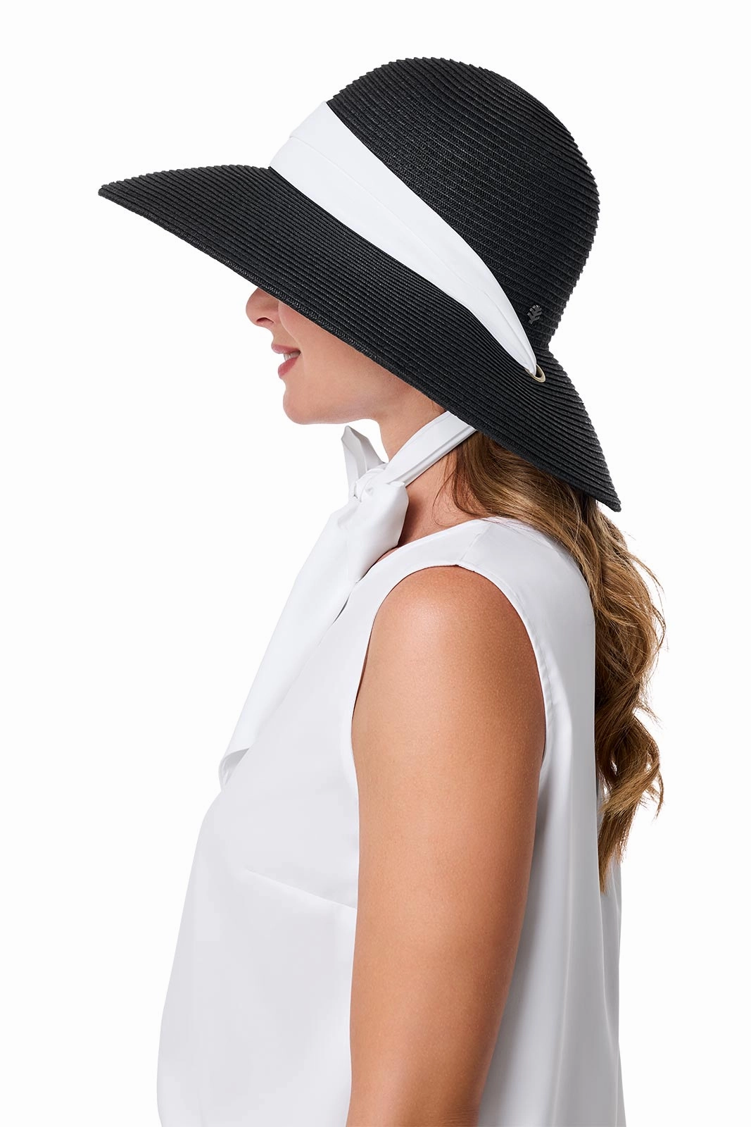 Sun Hat with 2 Interchangeable Scarves - Stella  | Black/Black & White