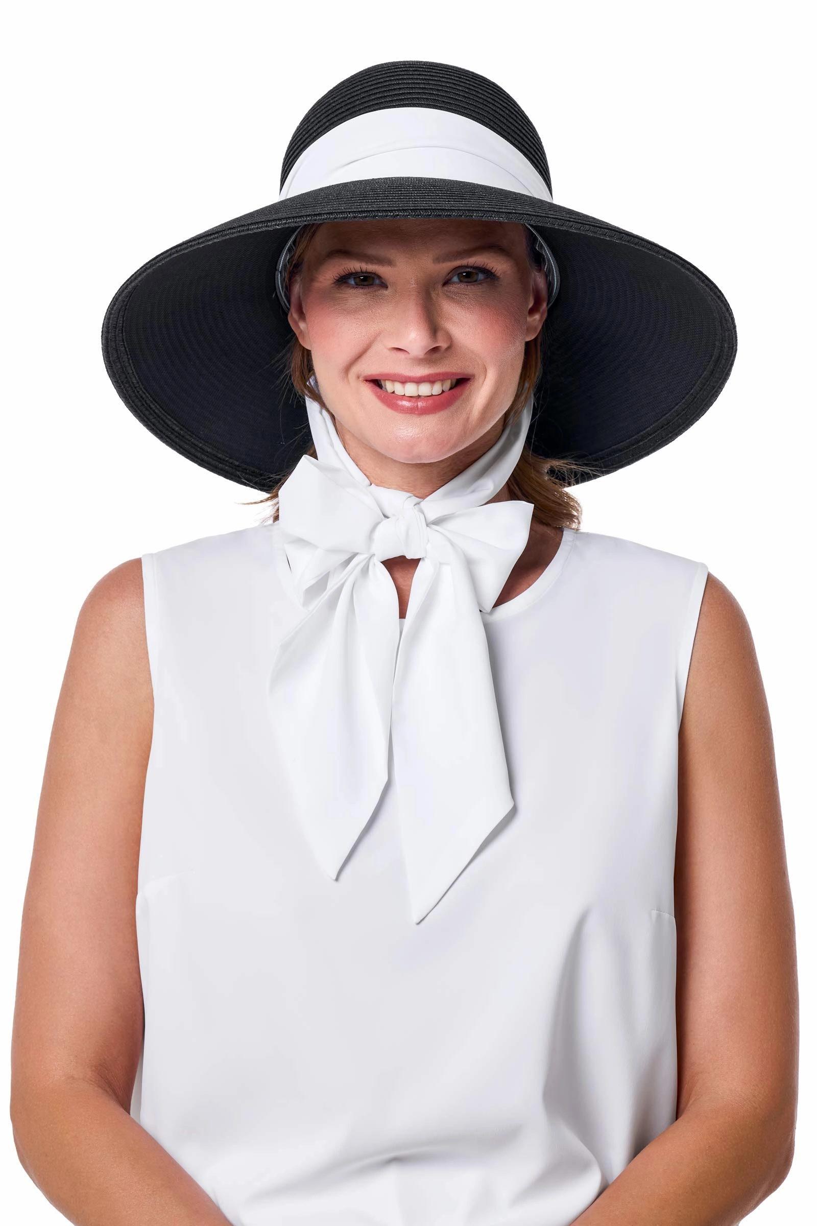 Sun Hat with 2 Interchangeable Scarves - Stella  | Black/Black & White