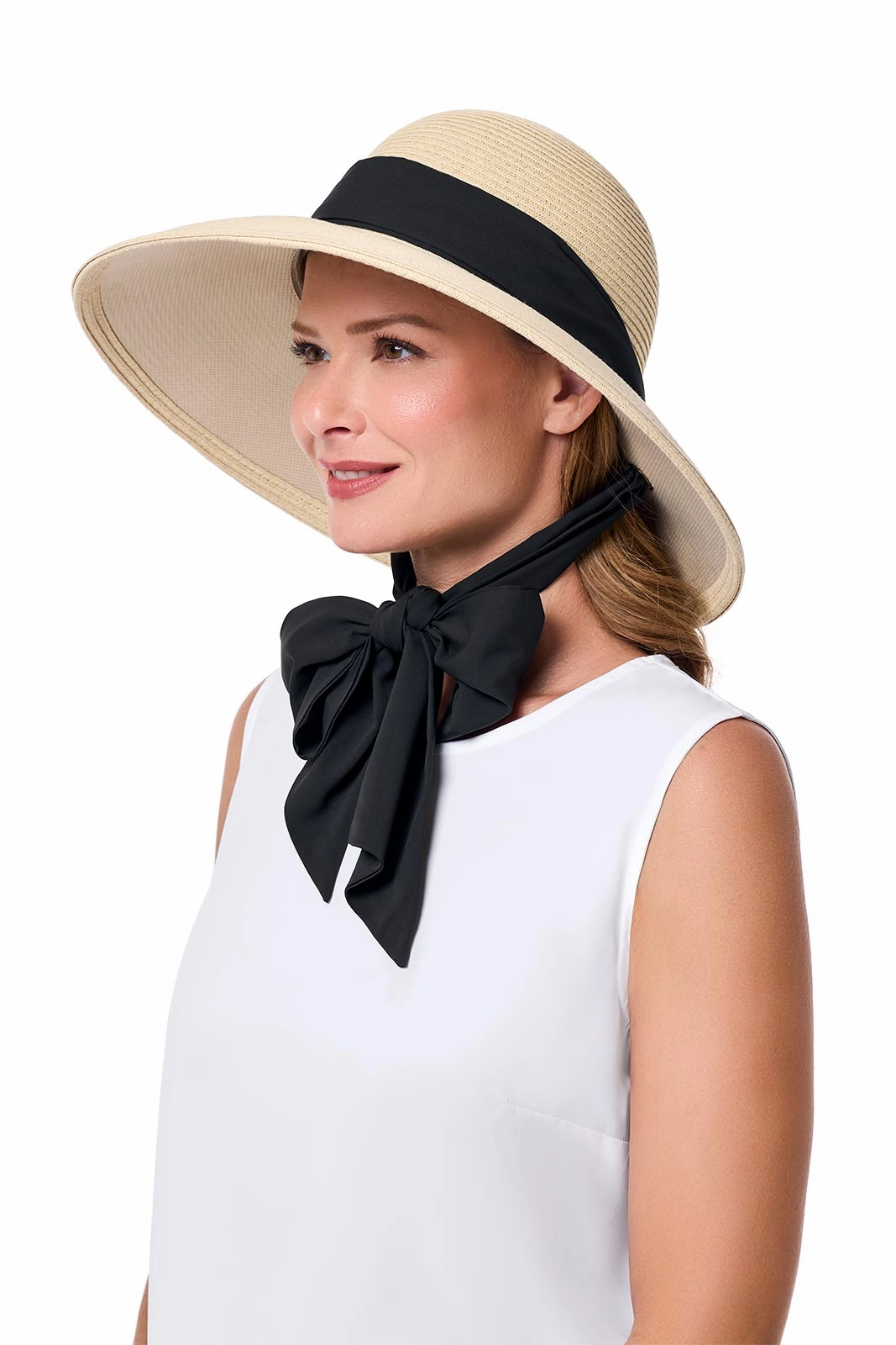 Sun Hat with 2 Interchangeable Scarves - Stella | Natural/Black/White