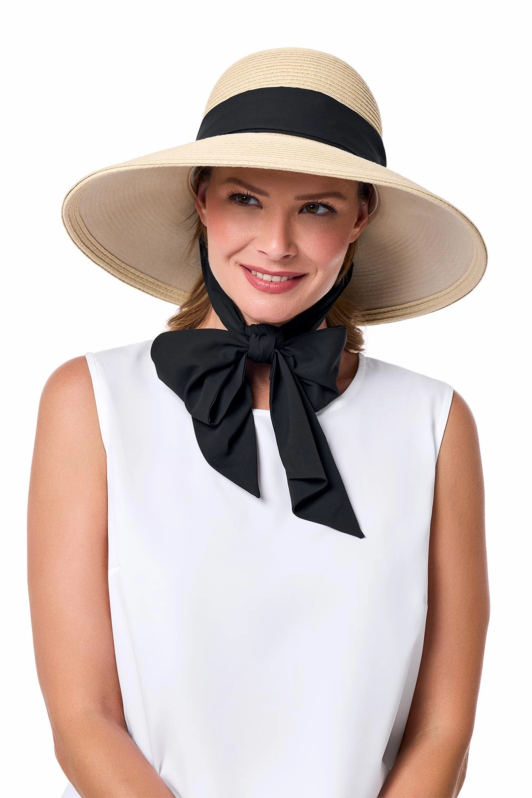 Sun Hat with 2 Interchangeable Scarves - Stella | Natural/Black/White