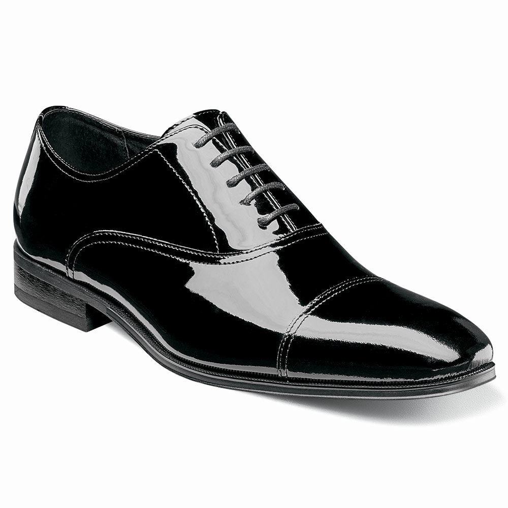 Easy On Off Florsheim Tux Oxford Black Patent Cap Toe Shoes
