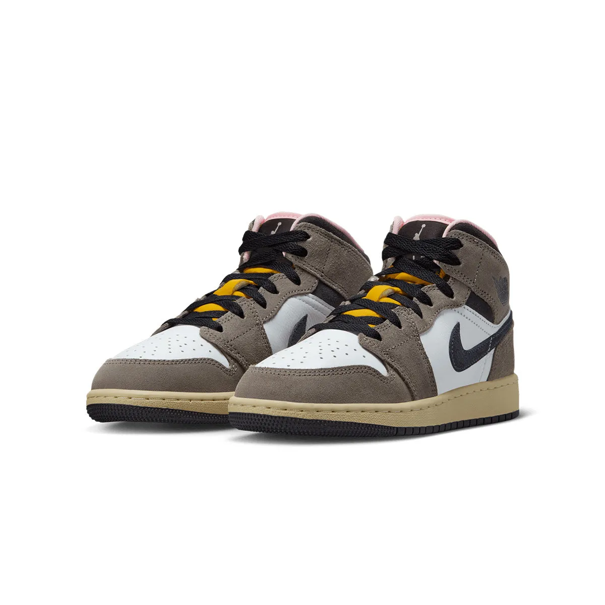 Kids Air Jordan 1 Mid Se 'Cave Stone' Canvas Shoes Comfort Sole