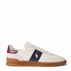 Secure Fit Sustainable Shoes Polo Ralph Lauren Heritage Aera Leather-Suede Trainer Bianco/Navy/Wine