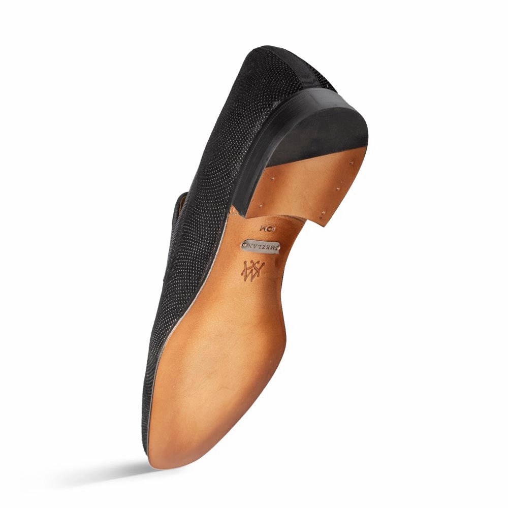 Sustainable Shoes Mezlan Notte Black Glass Suede Slip On Shoes